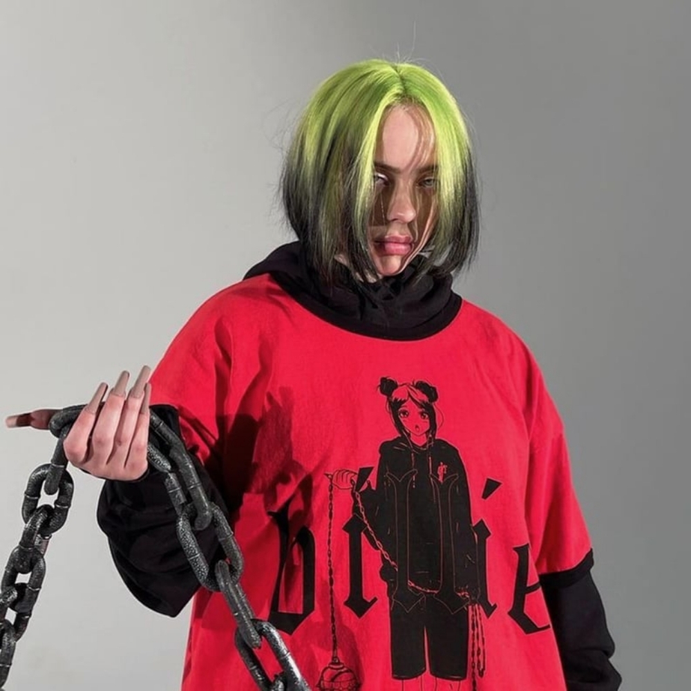 Billie Eilish Anime Red Blohsh Ringer Tee in XL